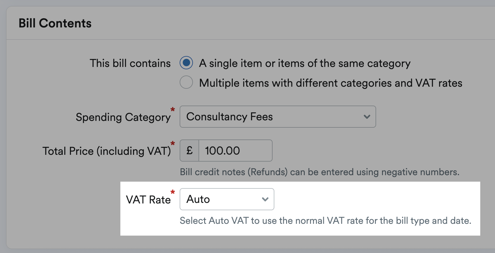Auto selected as the VAT rate