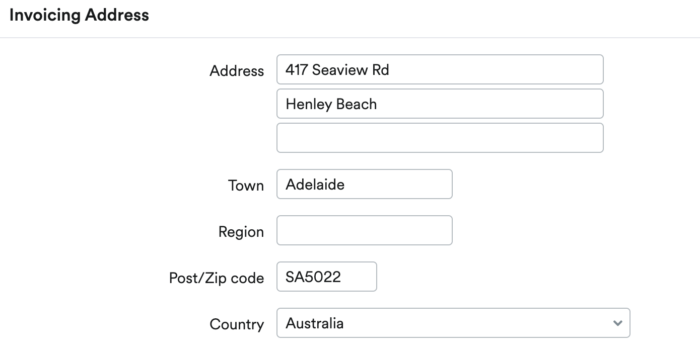 Invoicing address section of a contact's profile