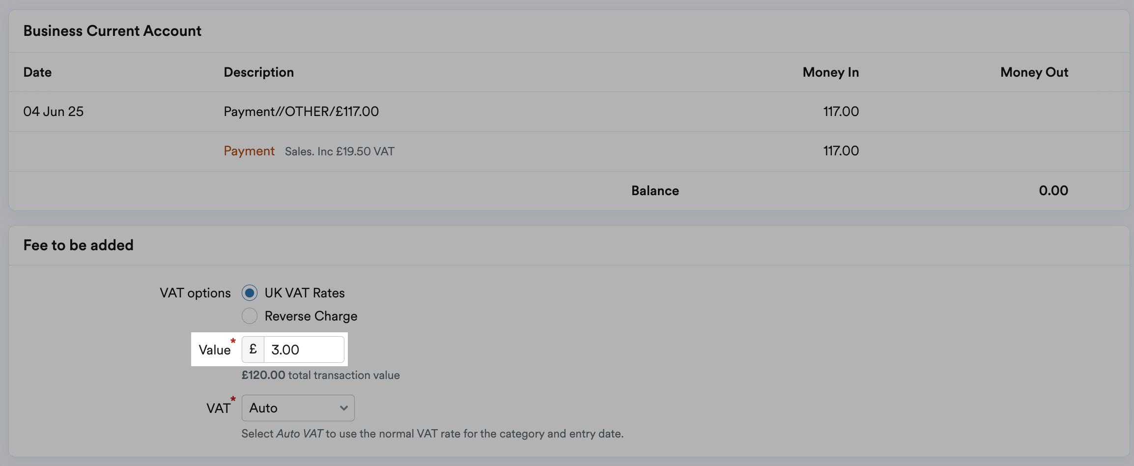 Value field with '£3.00' input.