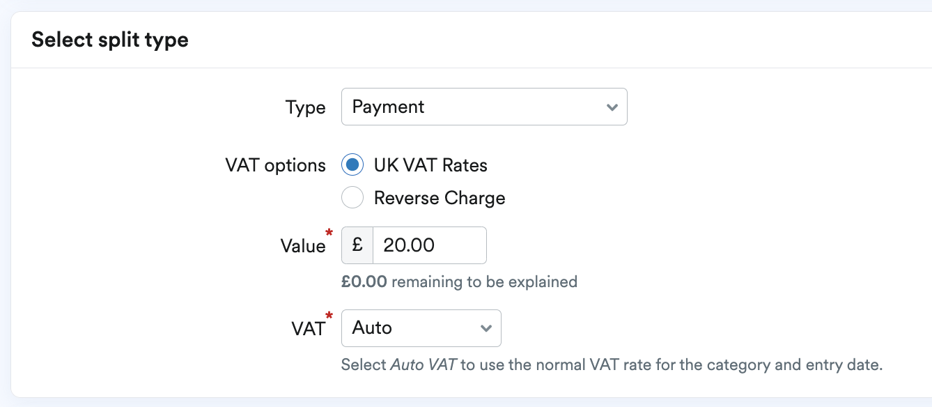 Remaining total amount input in Value field.