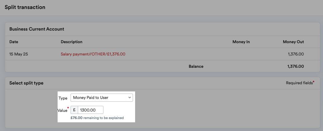 Type set to 'Money Paid to User'.