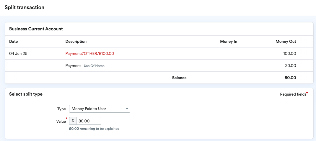 Type set to 'Money Paid to User'.
