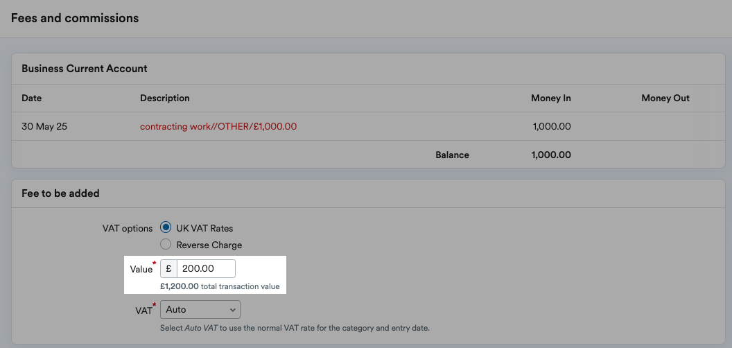 Value field set to '£200'.