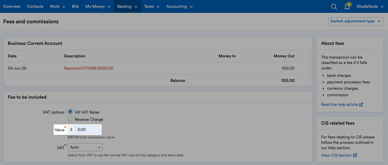Value field set to £3.00.