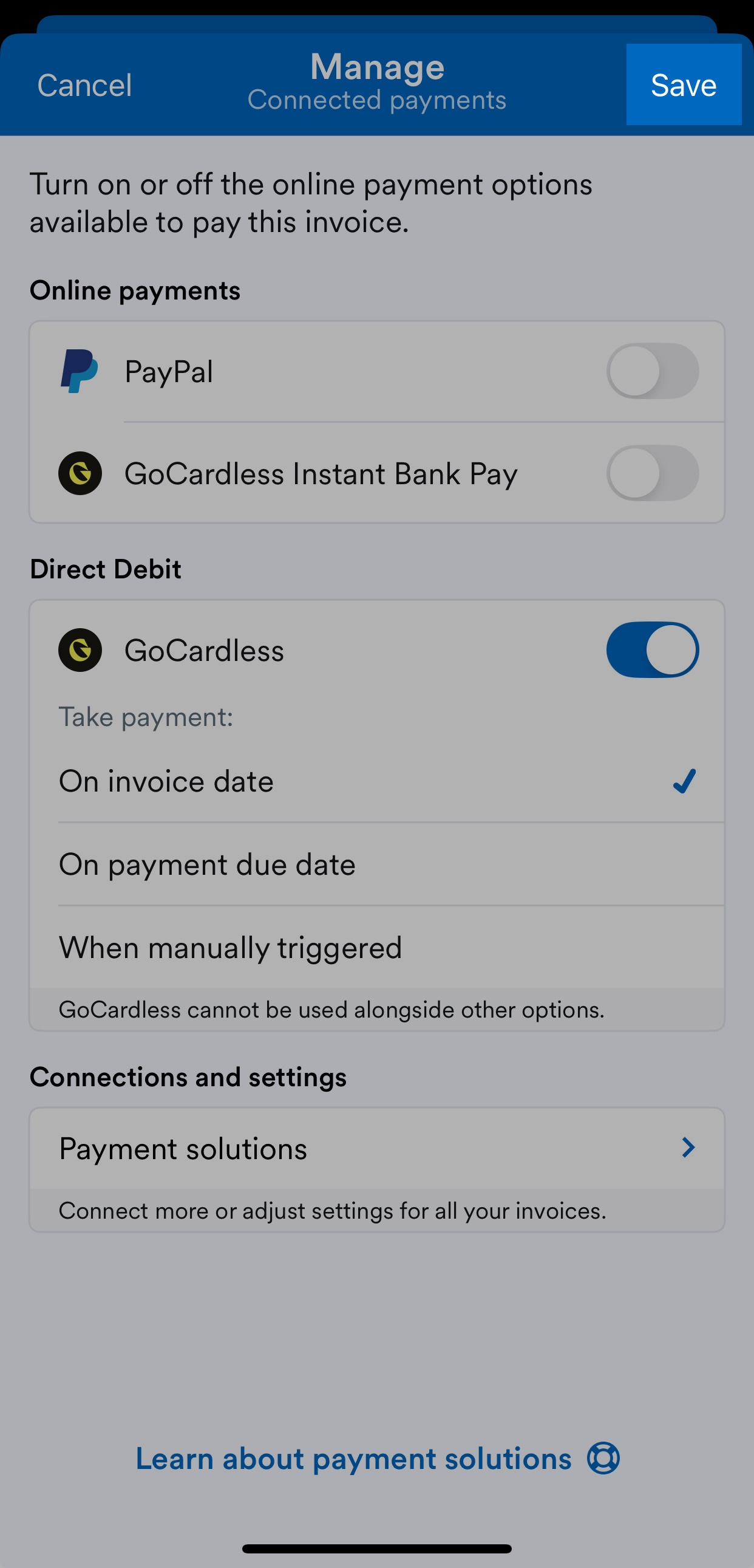 'Save' button highlighted on Manage screen.