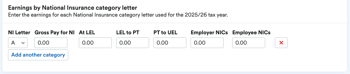 Earnings by National Insurance category letter section