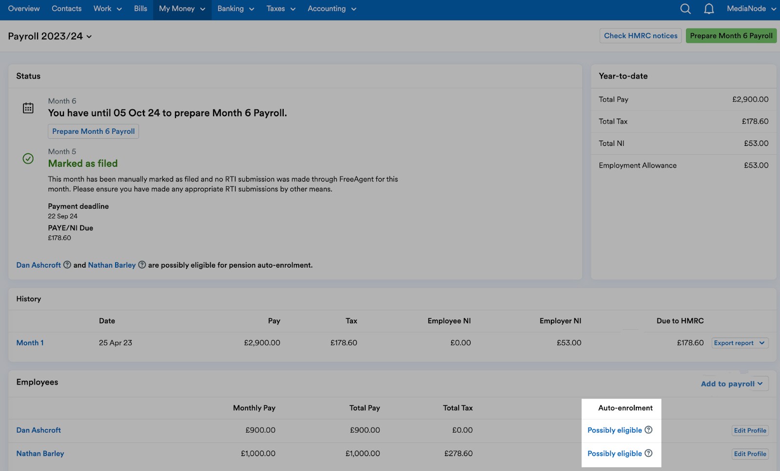 'Possibly eligible' link highlighted next to employees' listings.