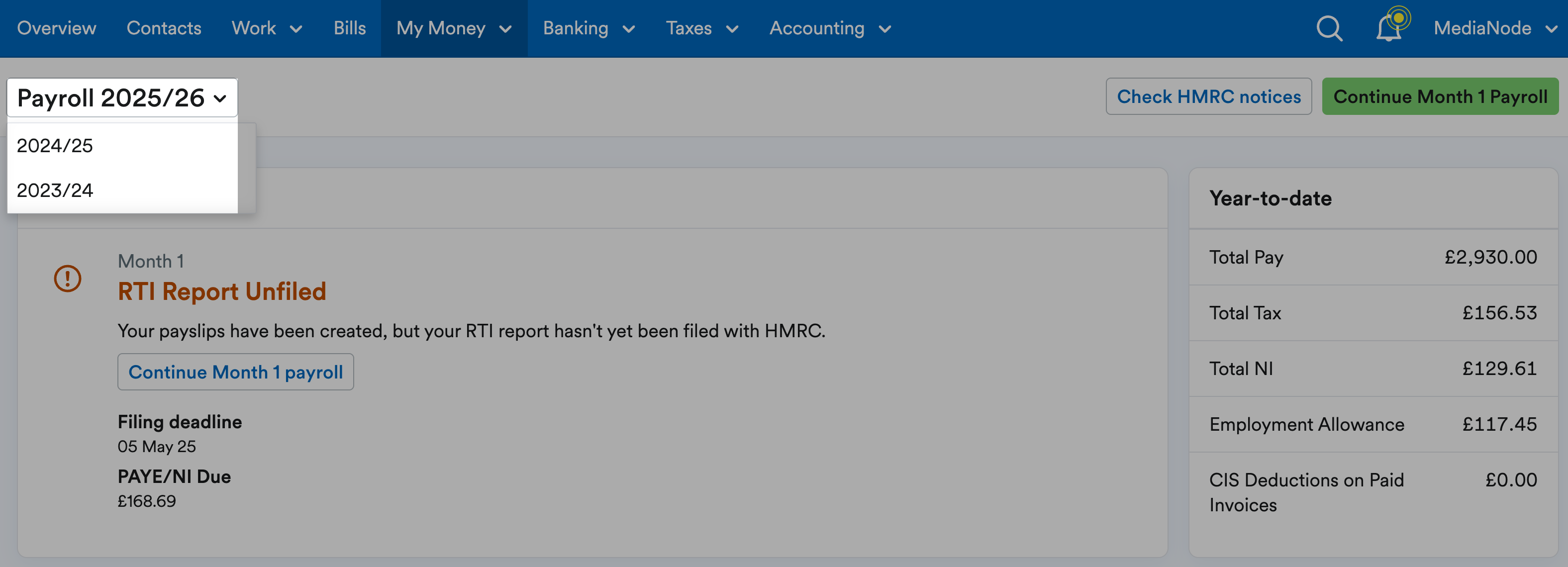 Tax years listed in drop-down menu.