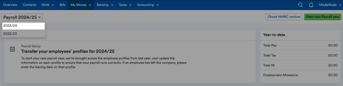 Tax years highlighted in drop-down menu.