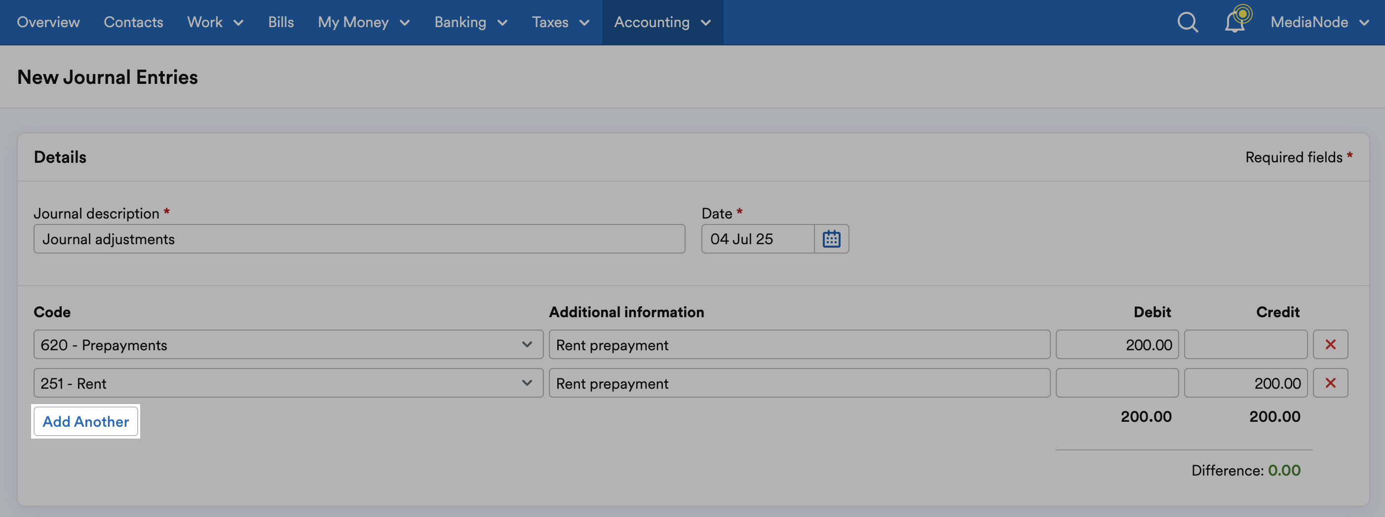 'Add Another' button highlighted under entered codes.