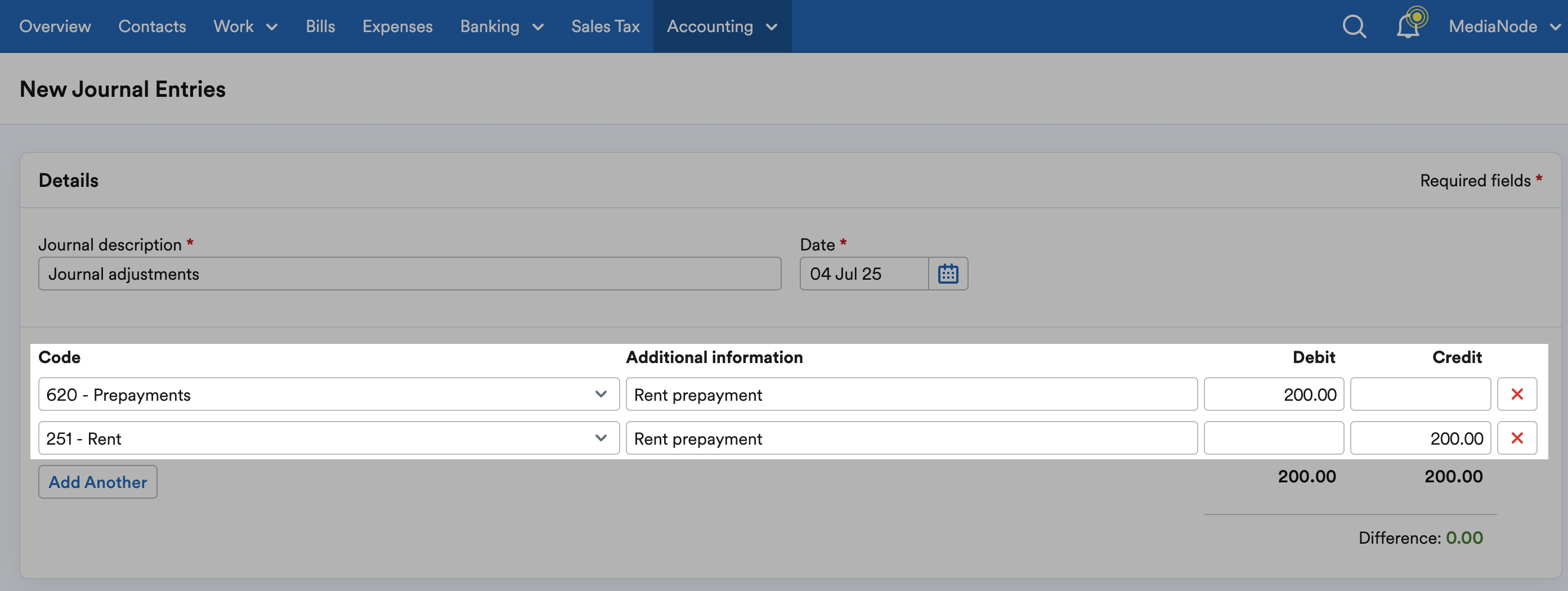 Relevant Codes, Debits and Credits entered.