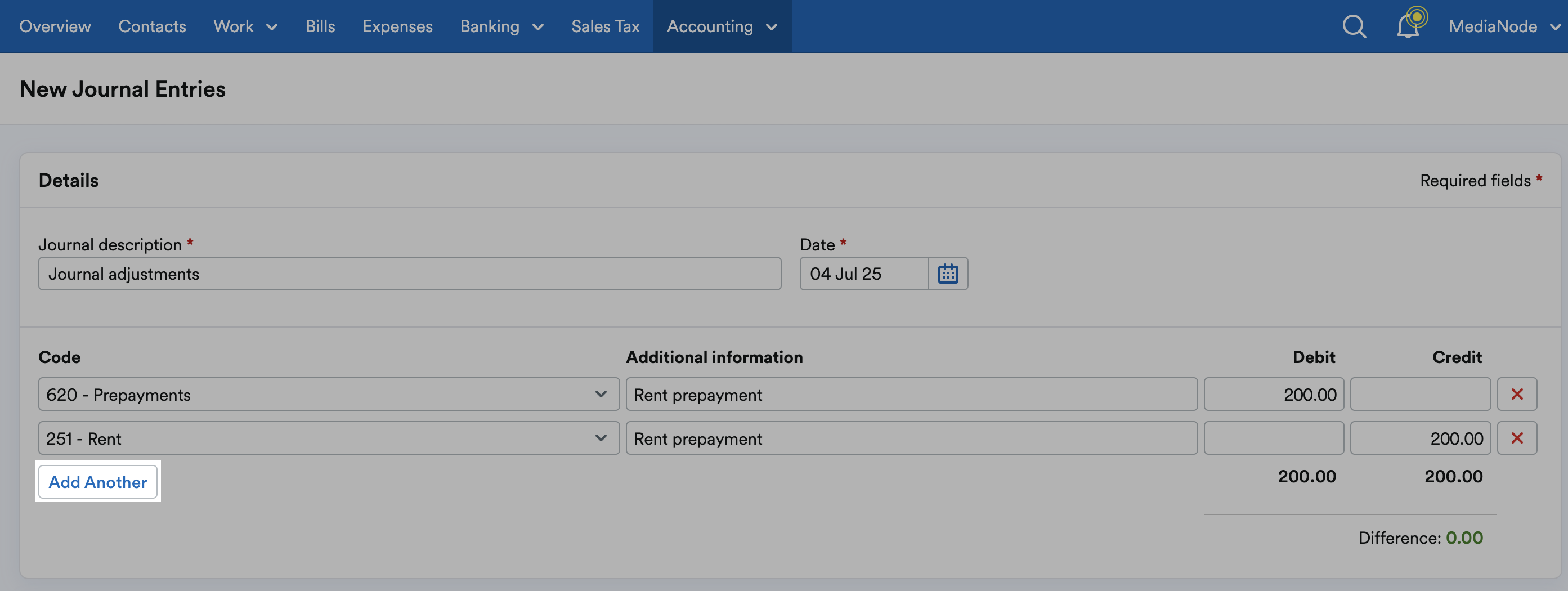 'Add Another' button highlighted under codes.