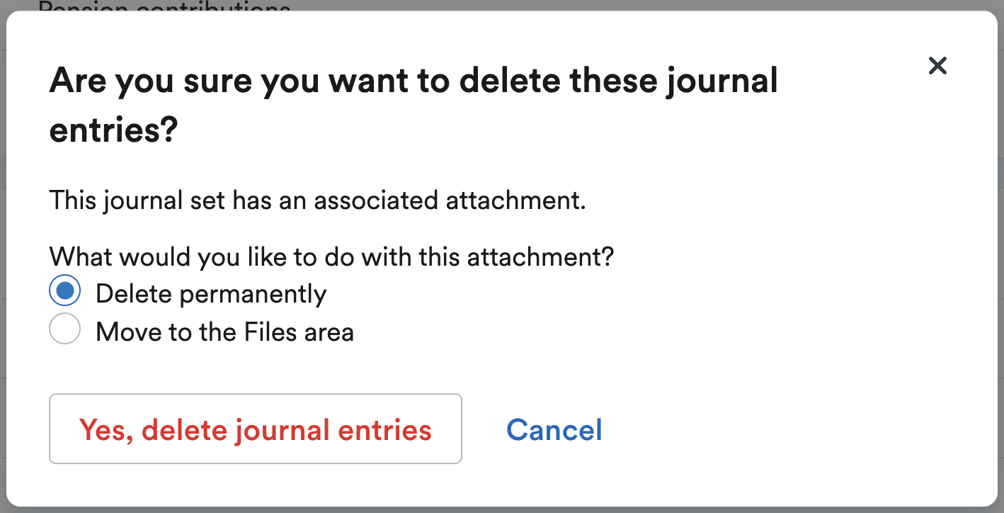 Pop-up modal to confirm whether to delete the attachment or move back to Files