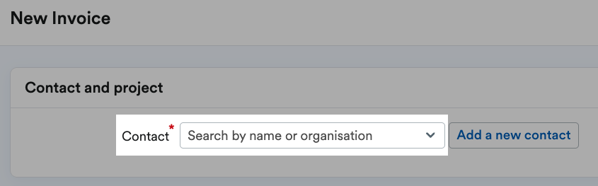 Contact section highlighted in Contact and project box.