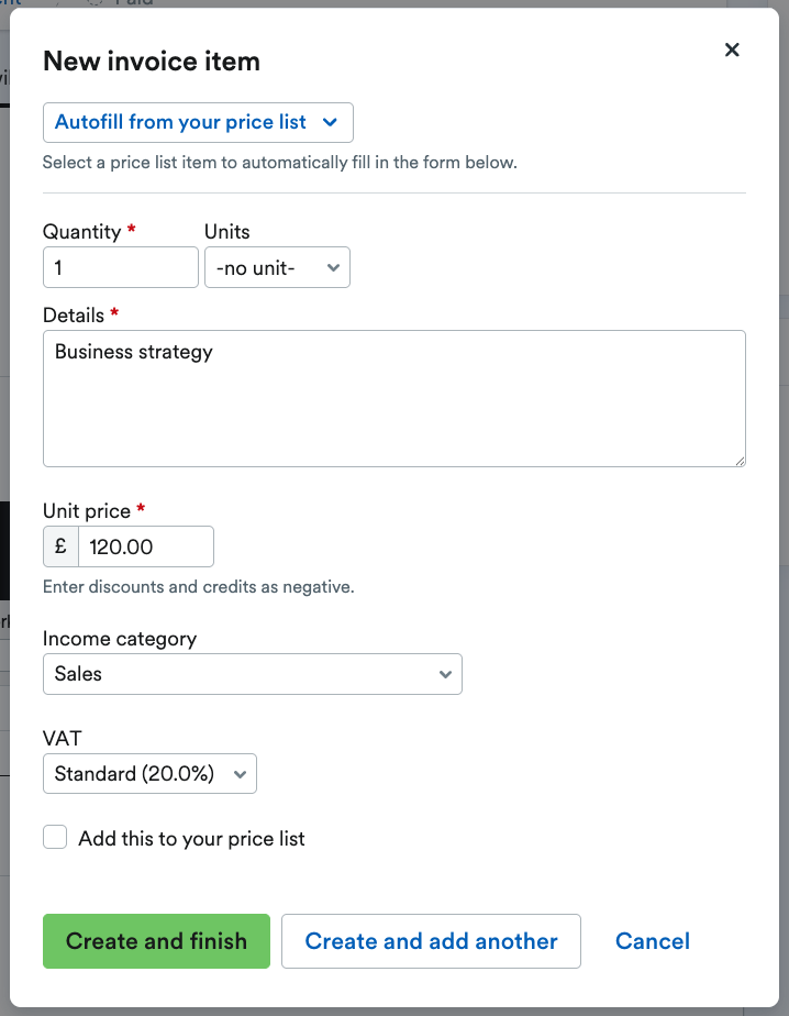 Example invoice item.