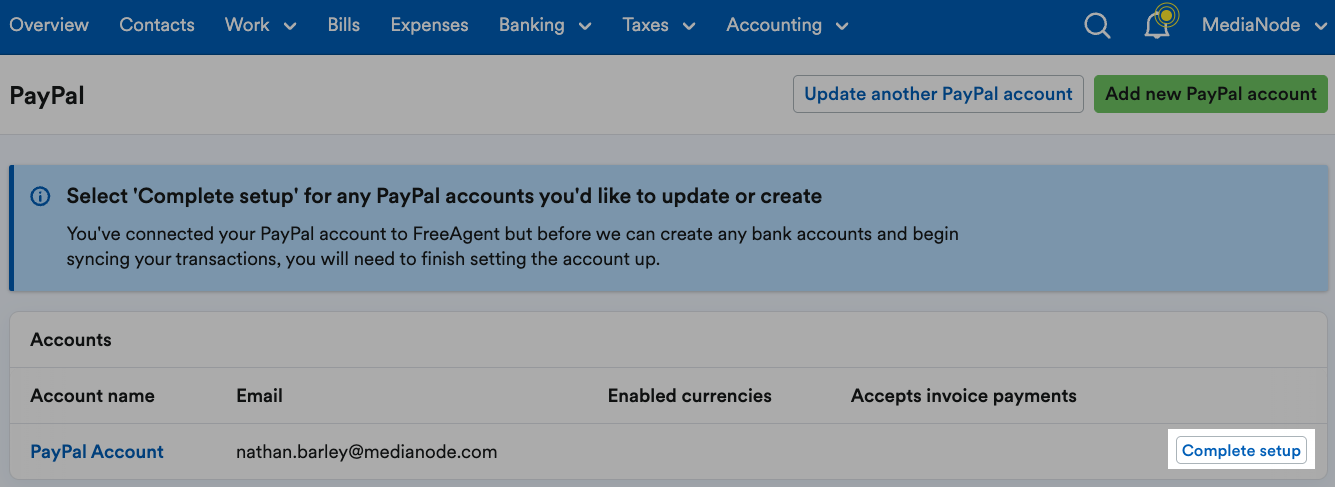 Complete setup button highlighted on the PayPal account screen
