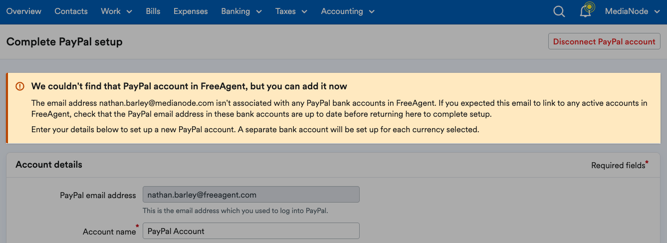 Banner advising that email address is unrecognised
