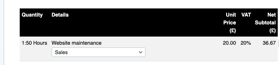 Example of an hour and fifty minutes showing on the line item