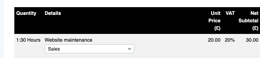 Example of an hour and a half showing on line item