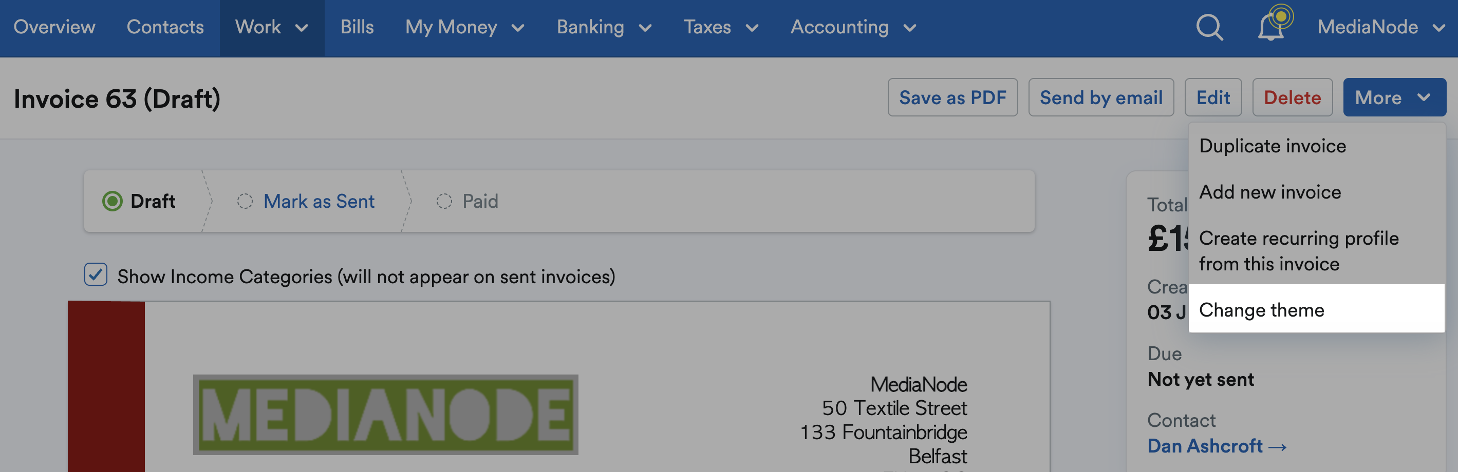 Change theme highlighted from More drop-down menu in top-right