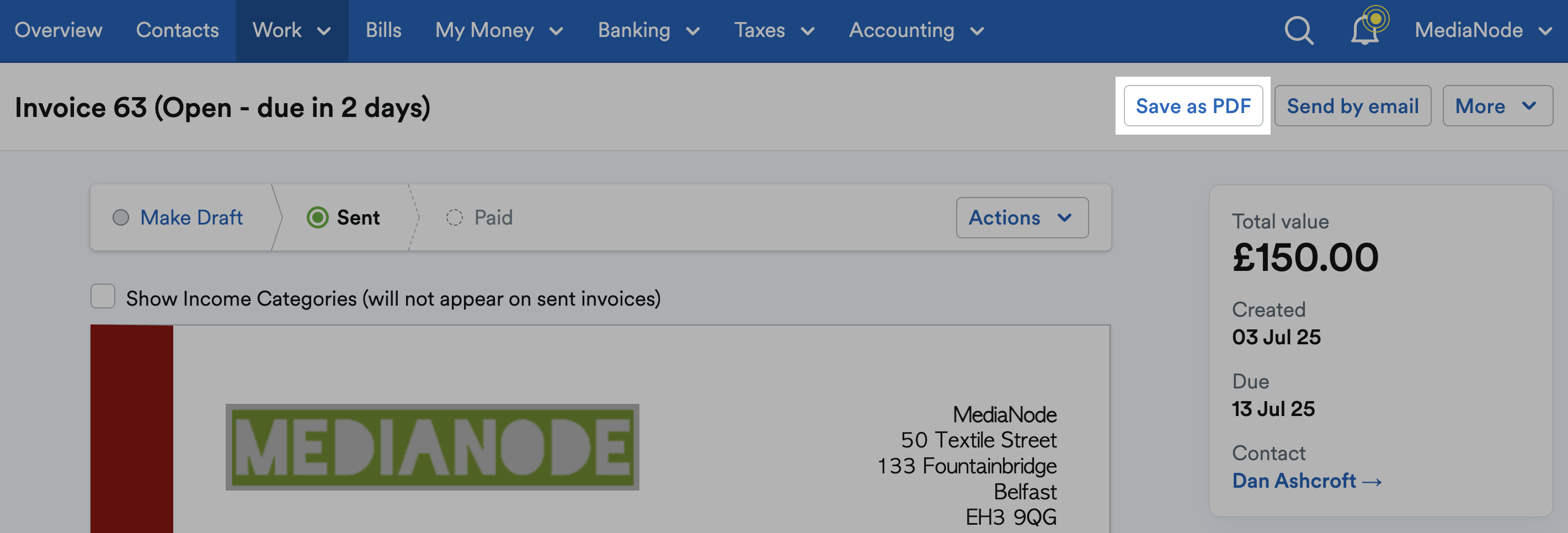 Save as PDF button highlighted in the top-right