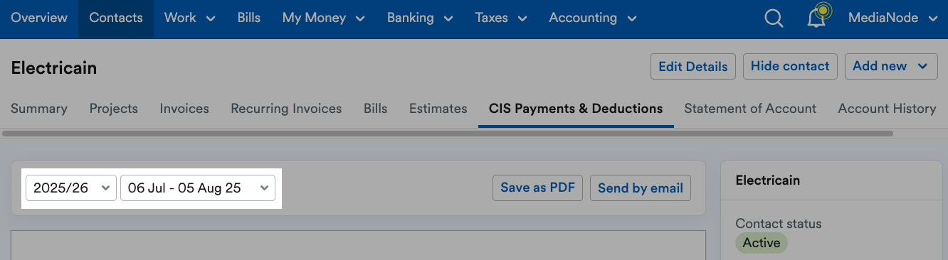 Tax year and month filters highlighted