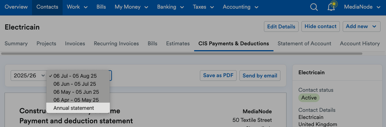 Annual statement option highlighted within month filter