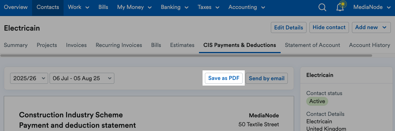Save as PDF button highlighted