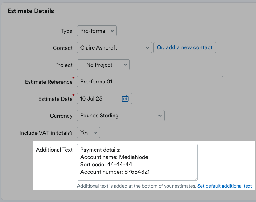 Additional Text box highlighted with payment details input.