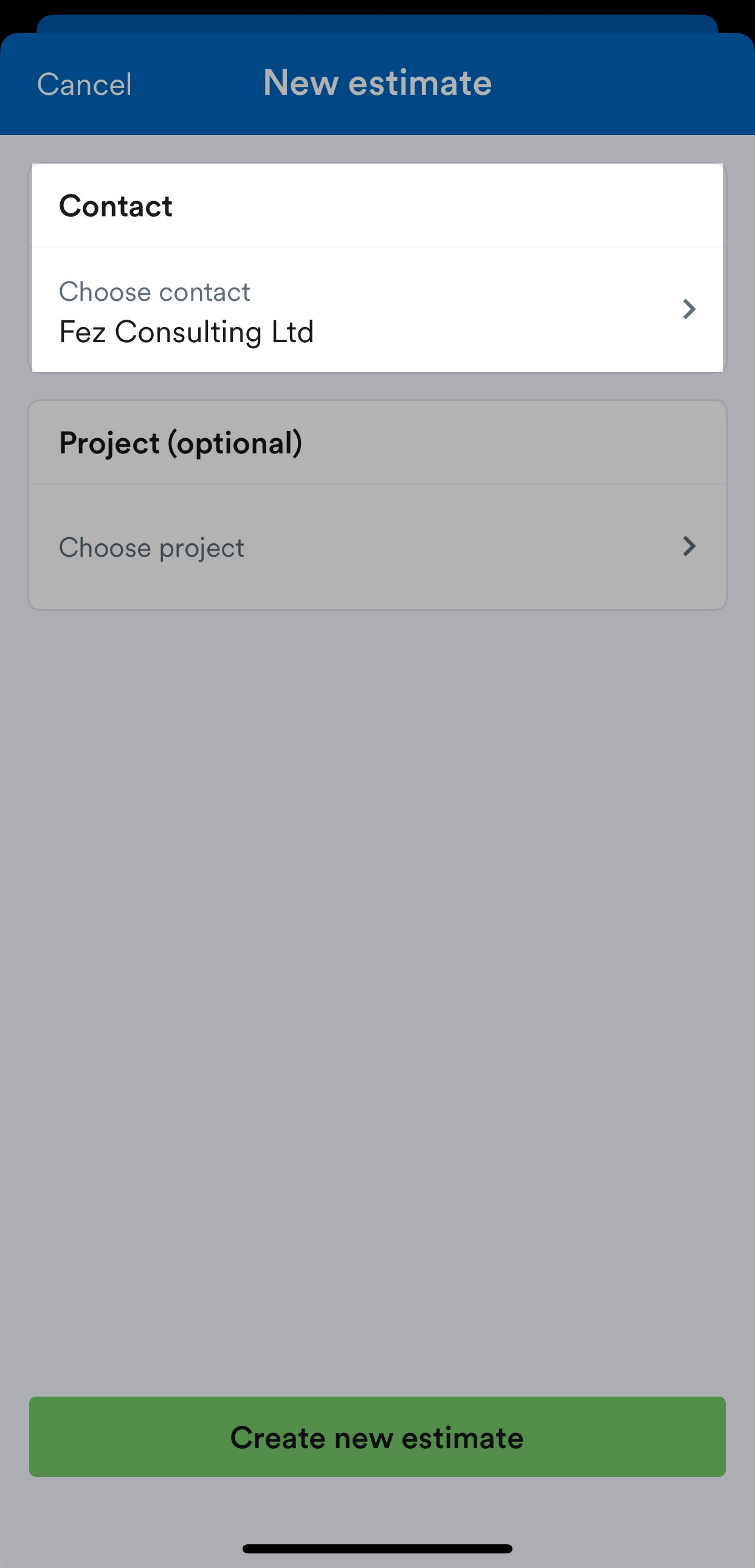 Contact field highlighted with contact selected.