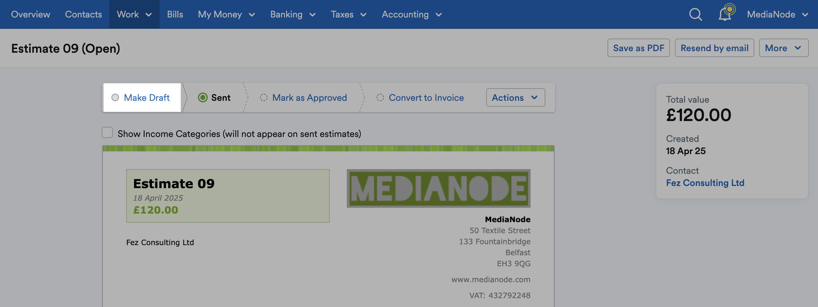‘Make Draft’ highlighted in status bar above estimate.