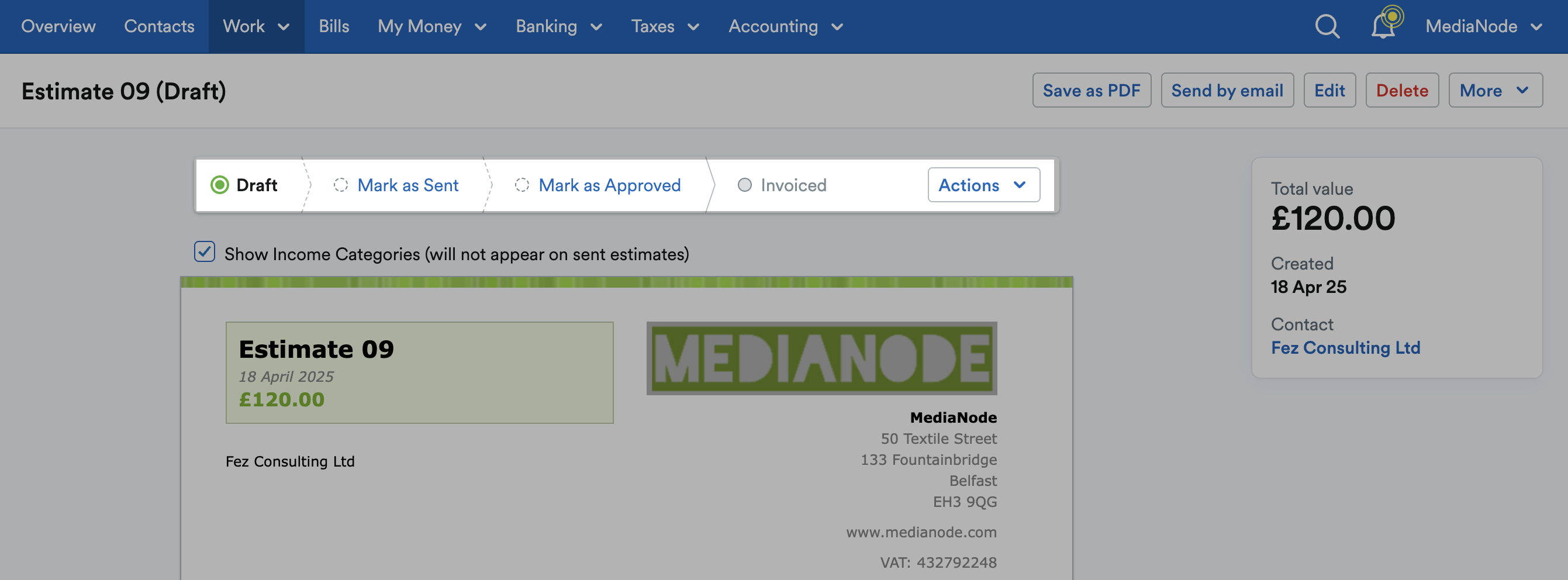 Status bar highlighted above the estimate.