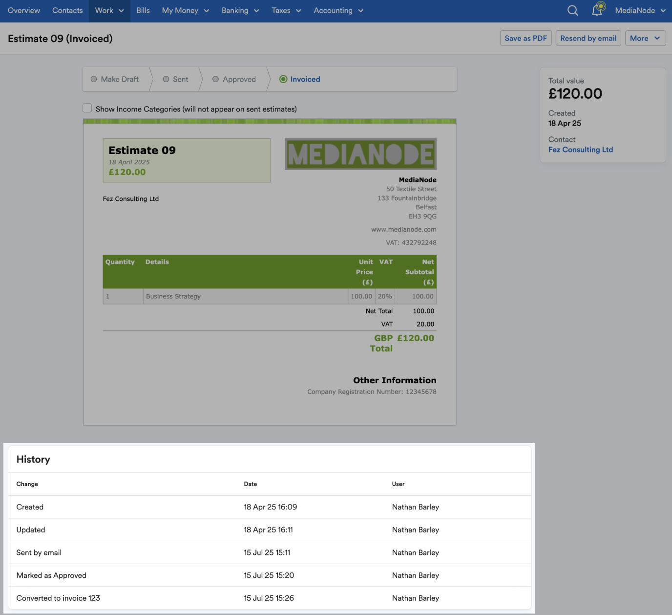 Detailed ‘History’ section highlighted beneath the estimate.