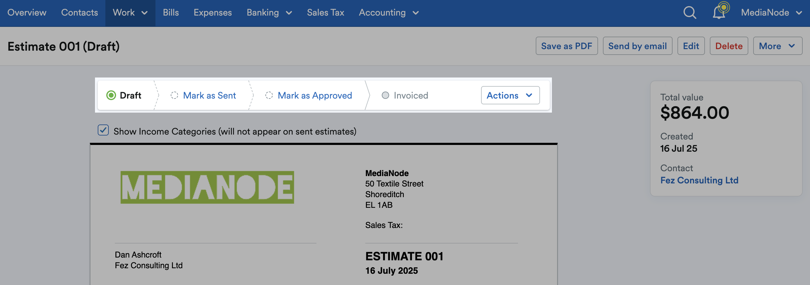 Status bar highlighted above the estimate.