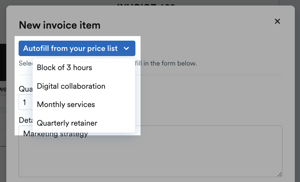 Autofil from price list