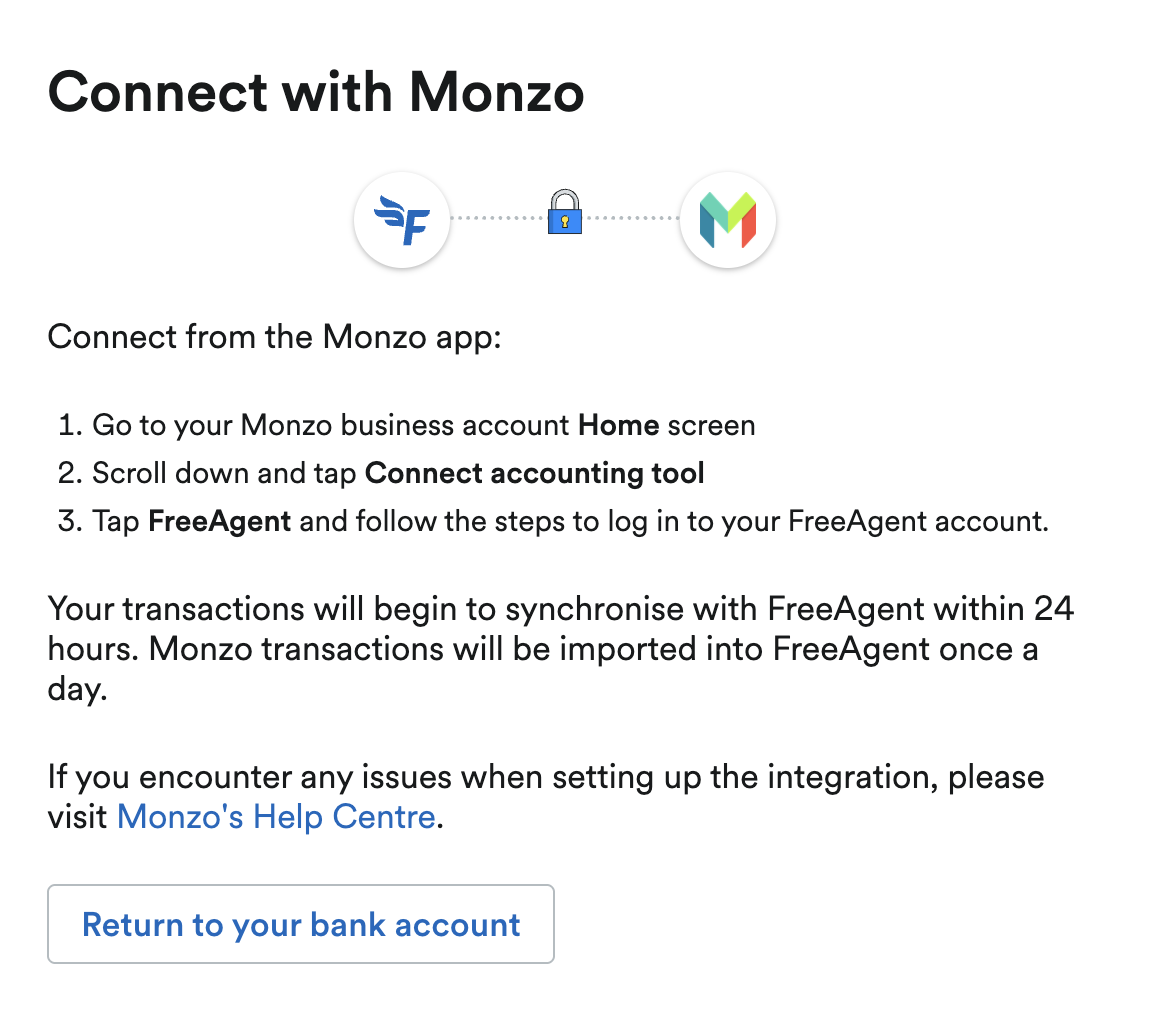 Connect with Monzo window.