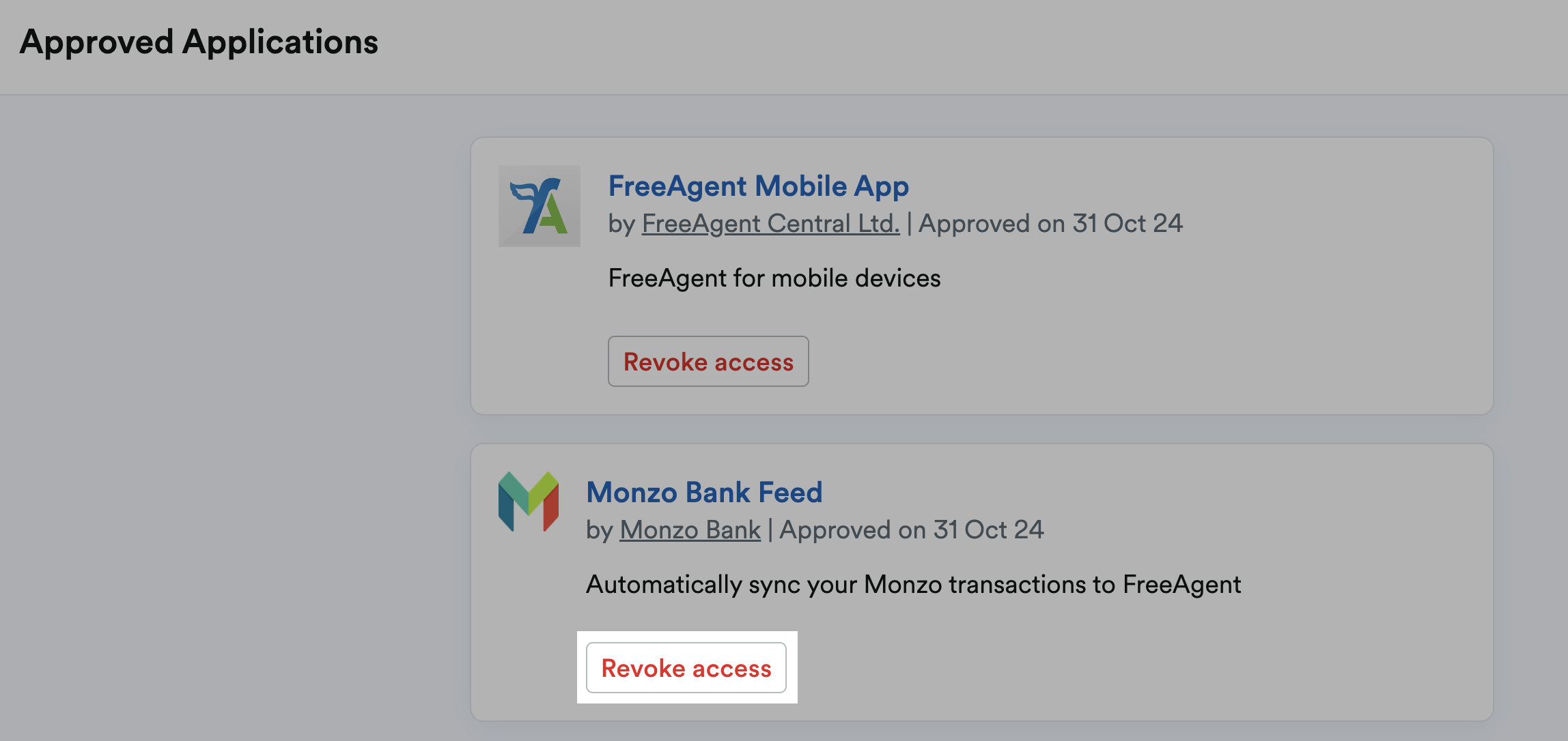Revoke access button highlighted