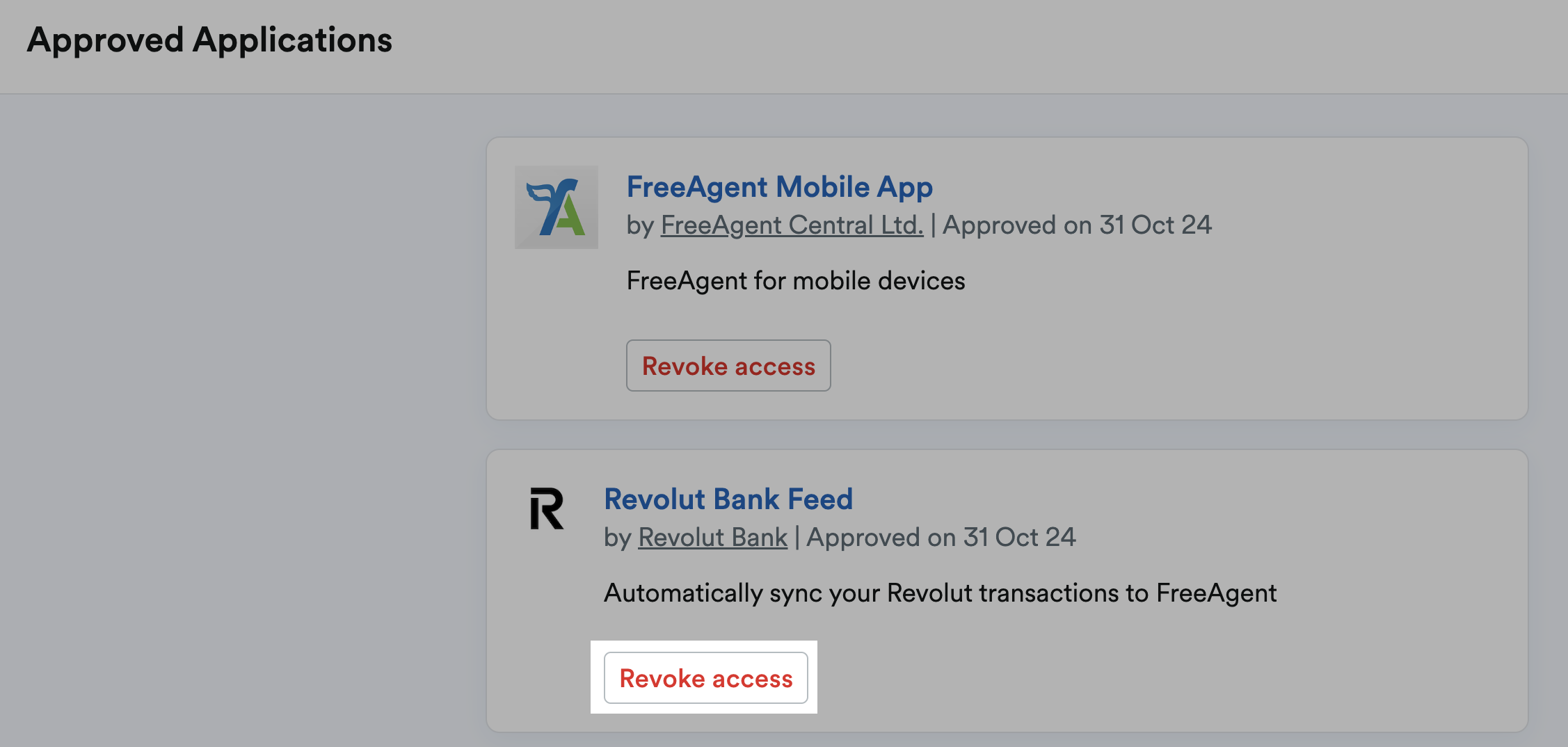Revoke access button highlighted