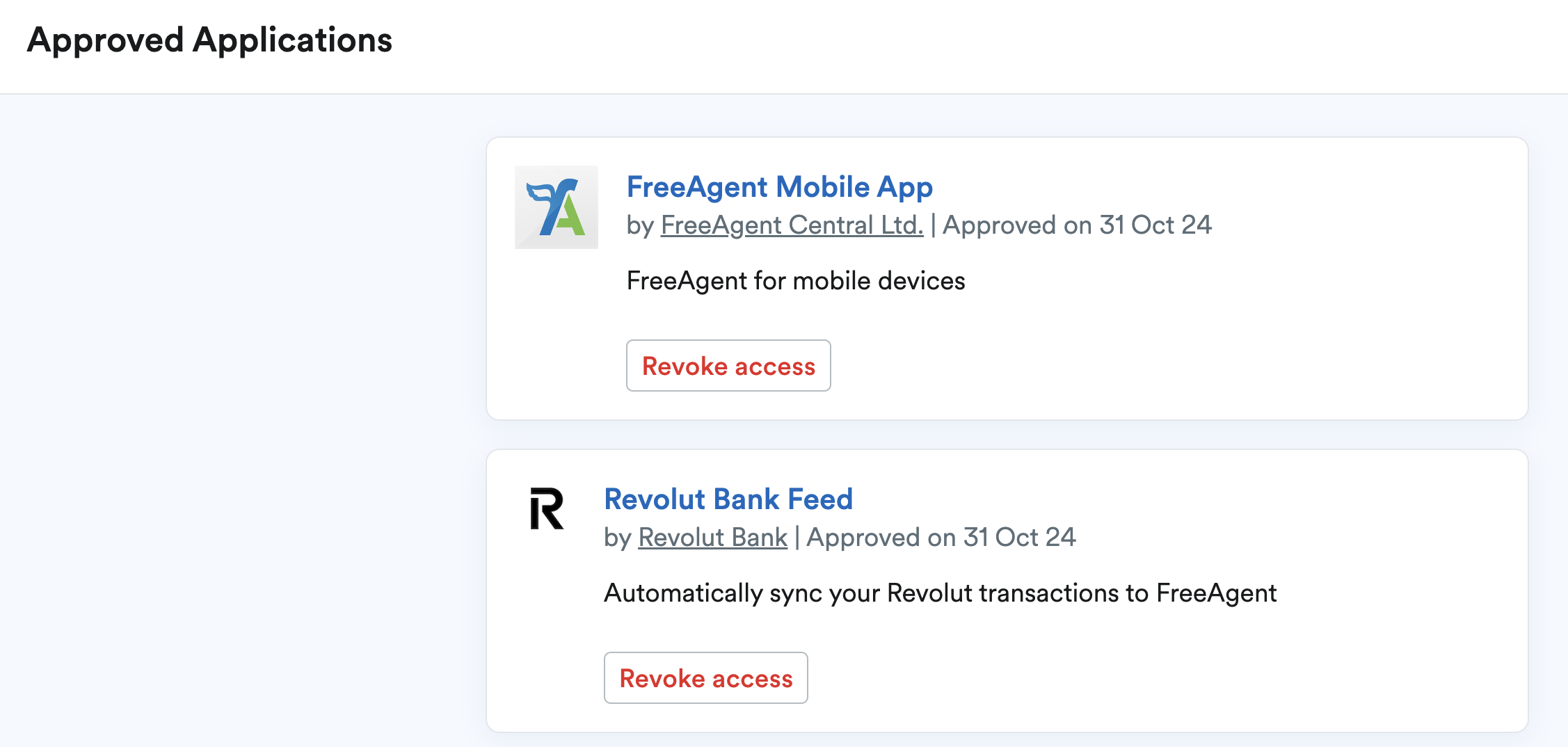 Revolut bank feed showing in Approved Applications area