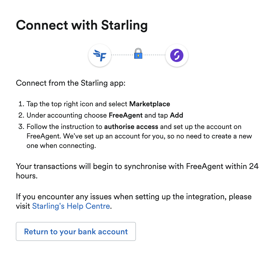 Connect with Starling screen