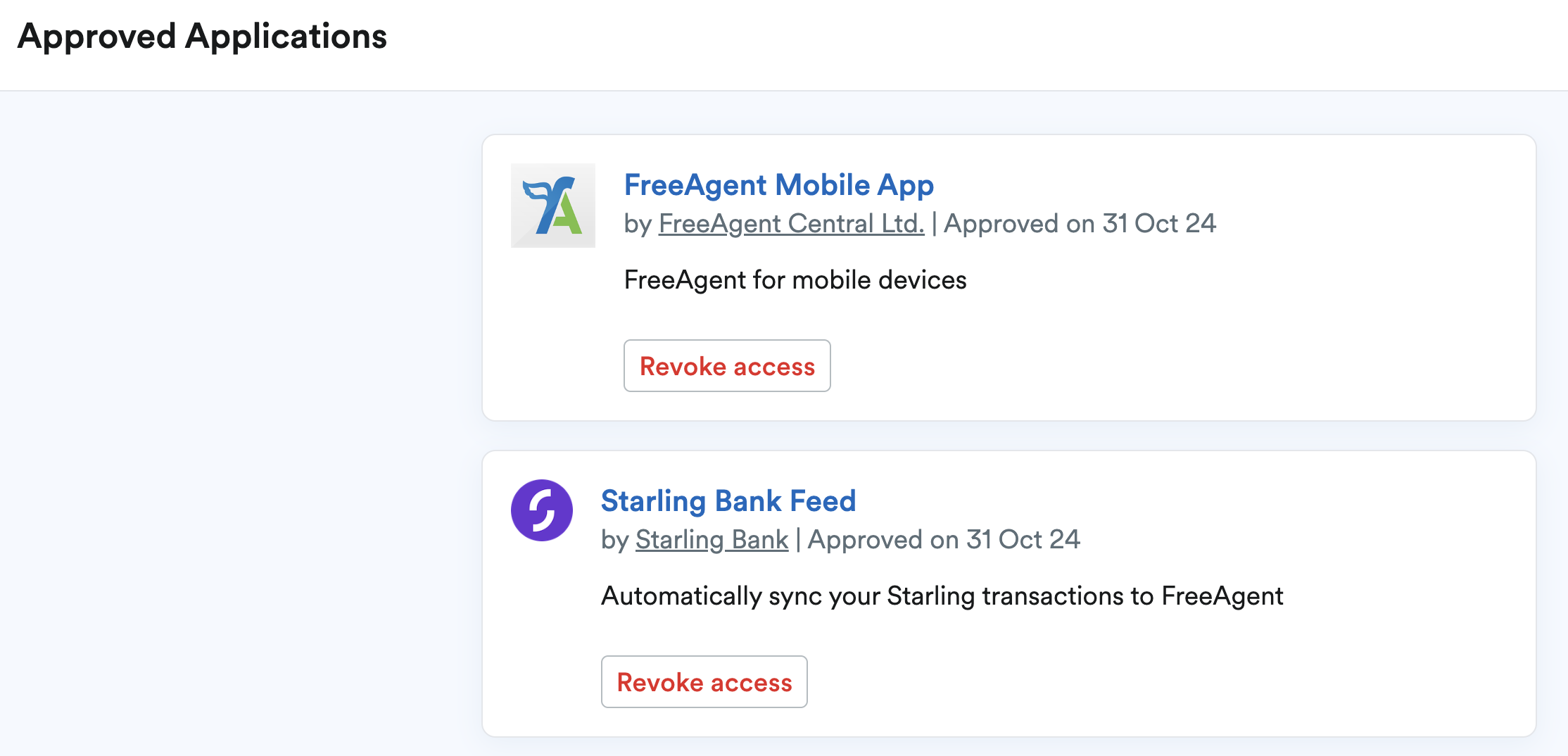 Starling bank feed showing in Approved Applications area