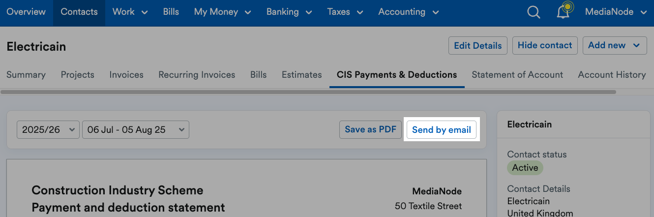 Send by email button highlighted