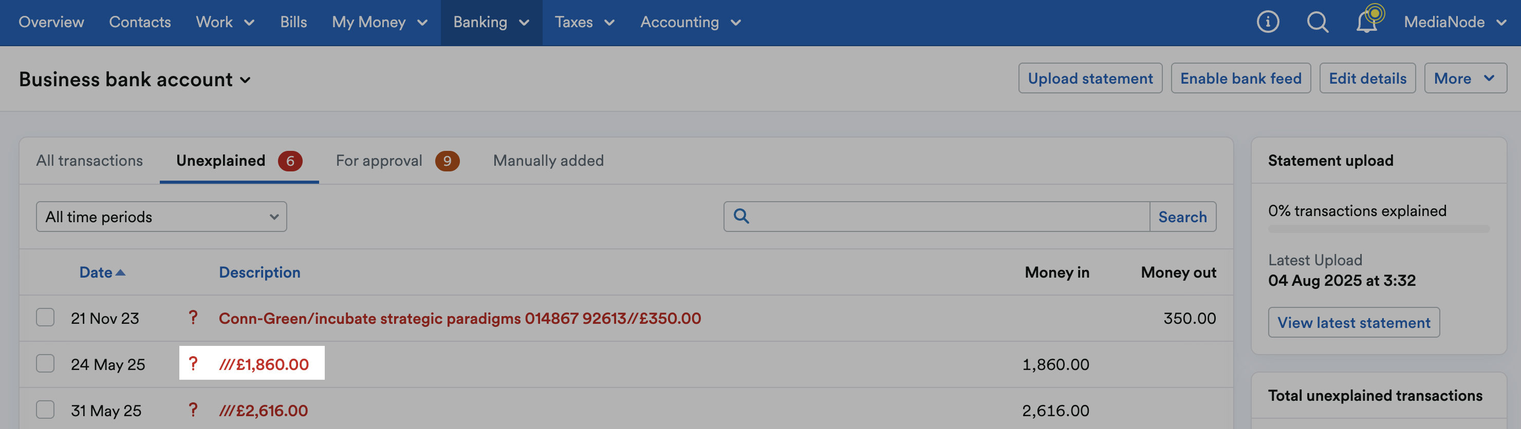 Transaction description highlighted