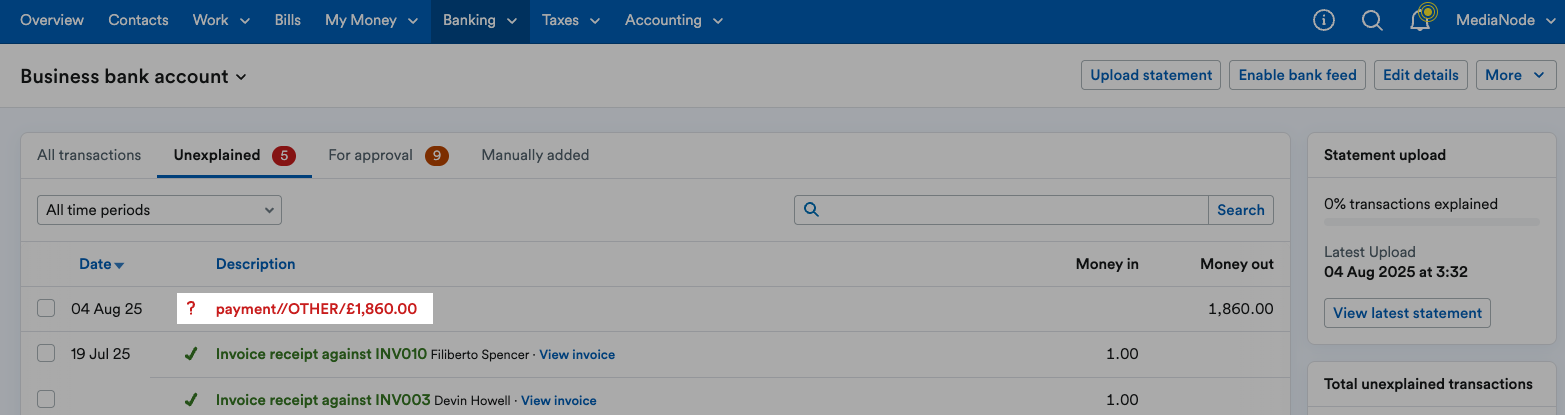 Transaction description highlighted