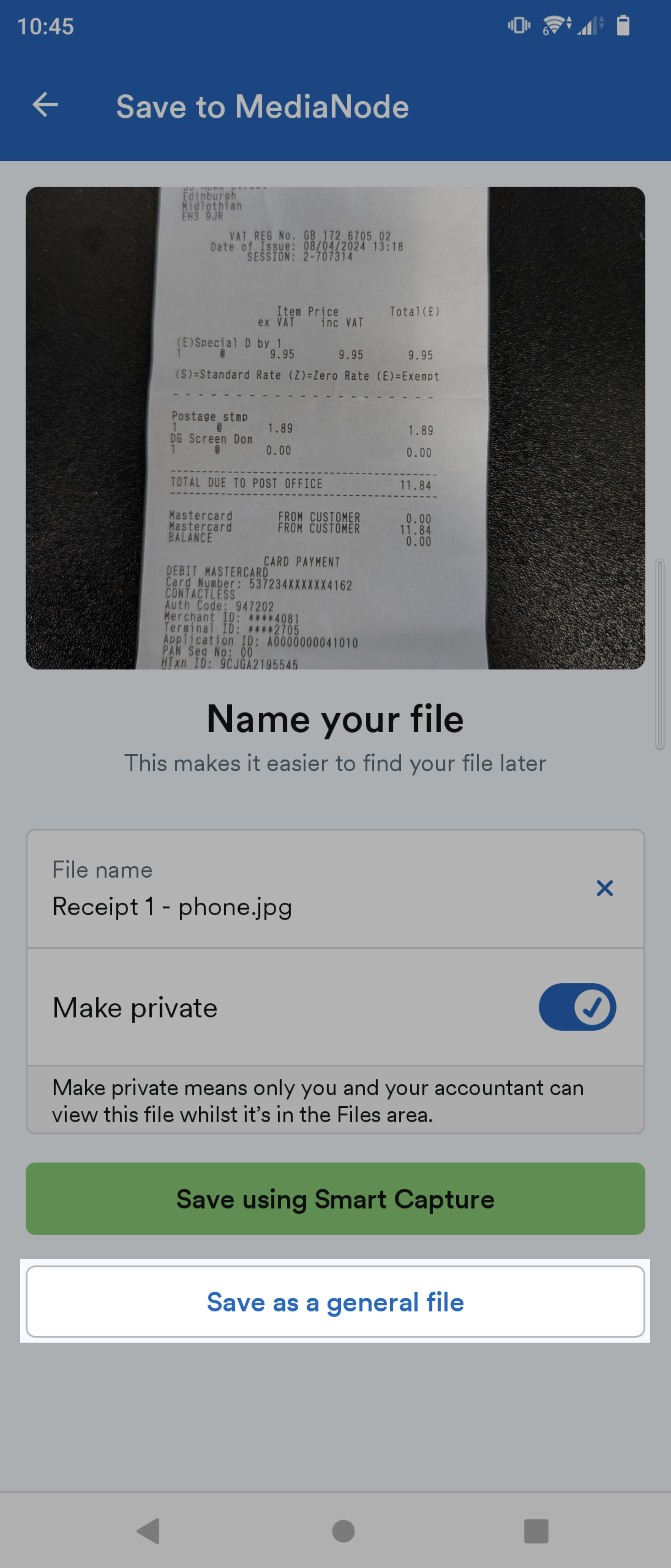 'Save as a general file' button highlighted.