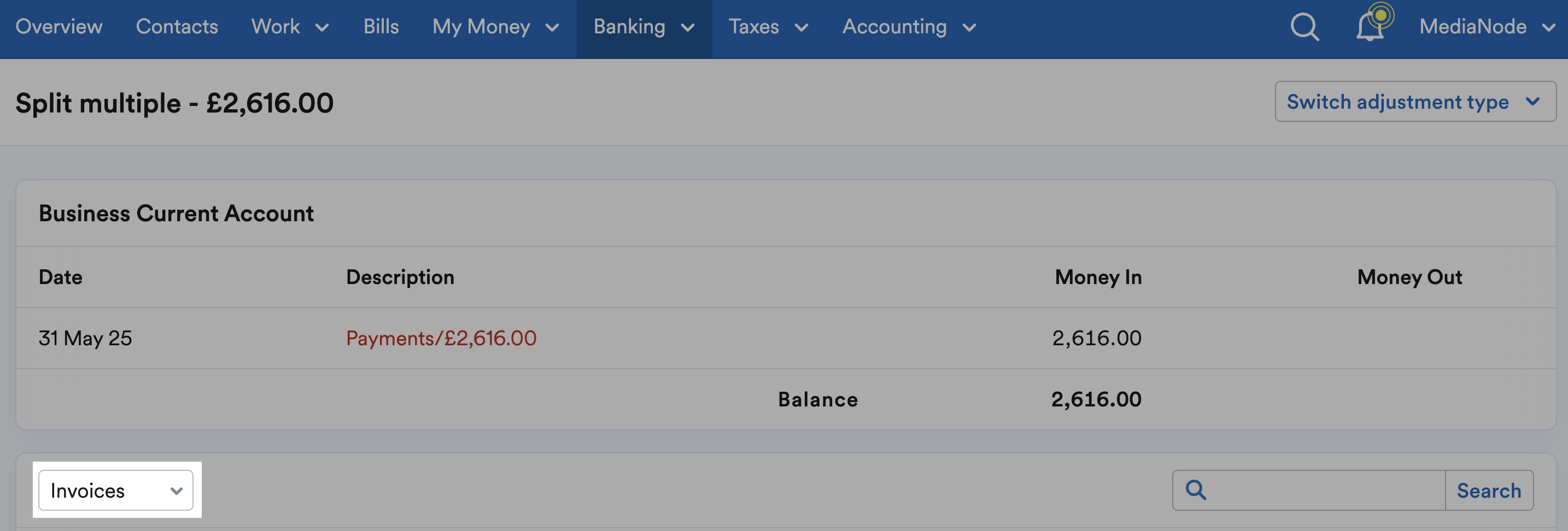 Invoices filter highlighted