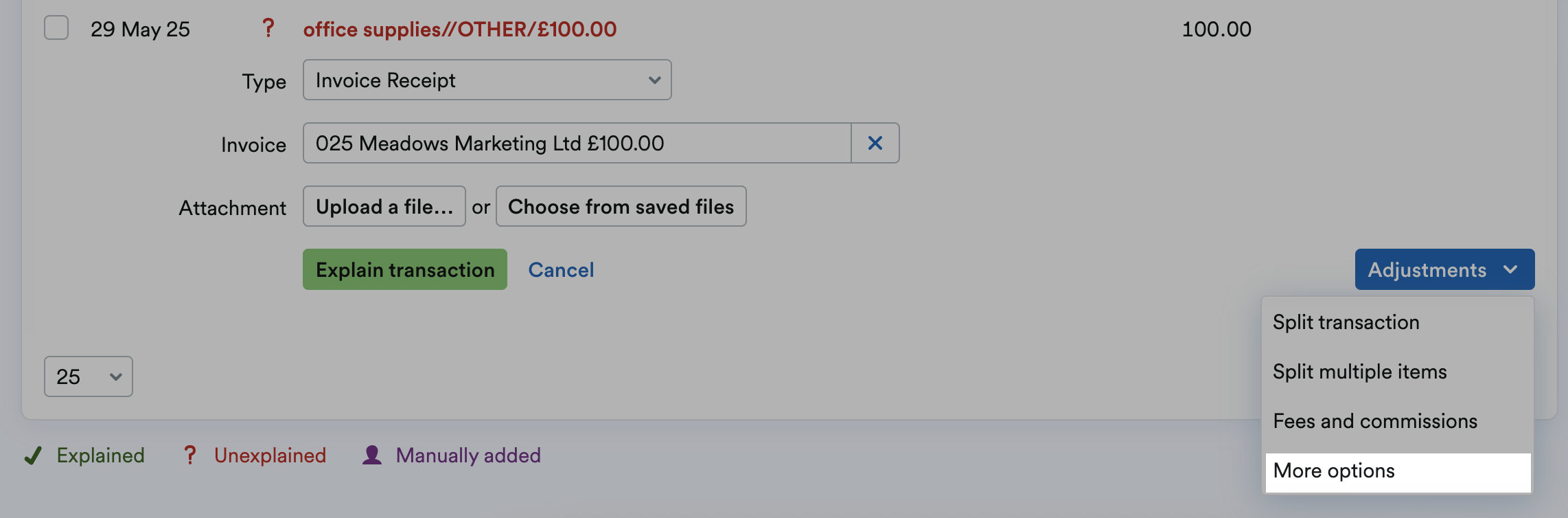 'More options' highlighted on Adjustments drop down menu.