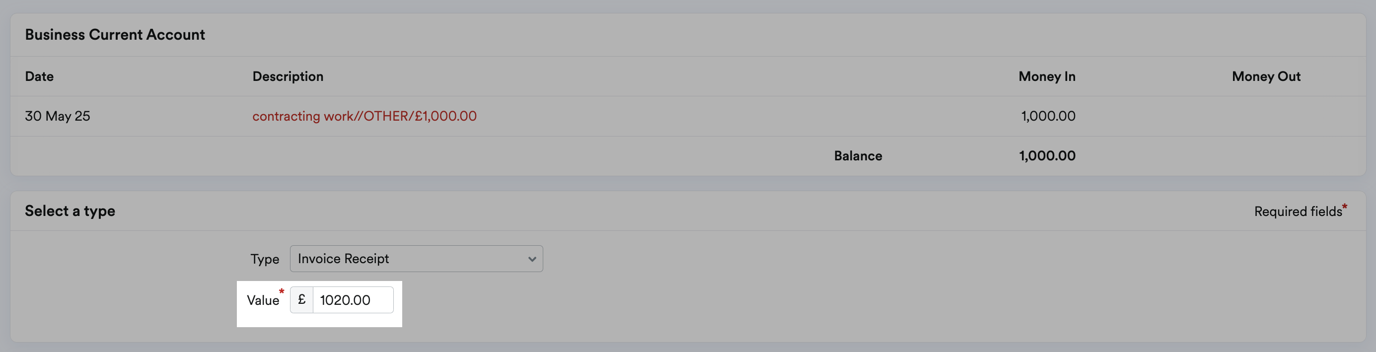 Value field with amount increased.