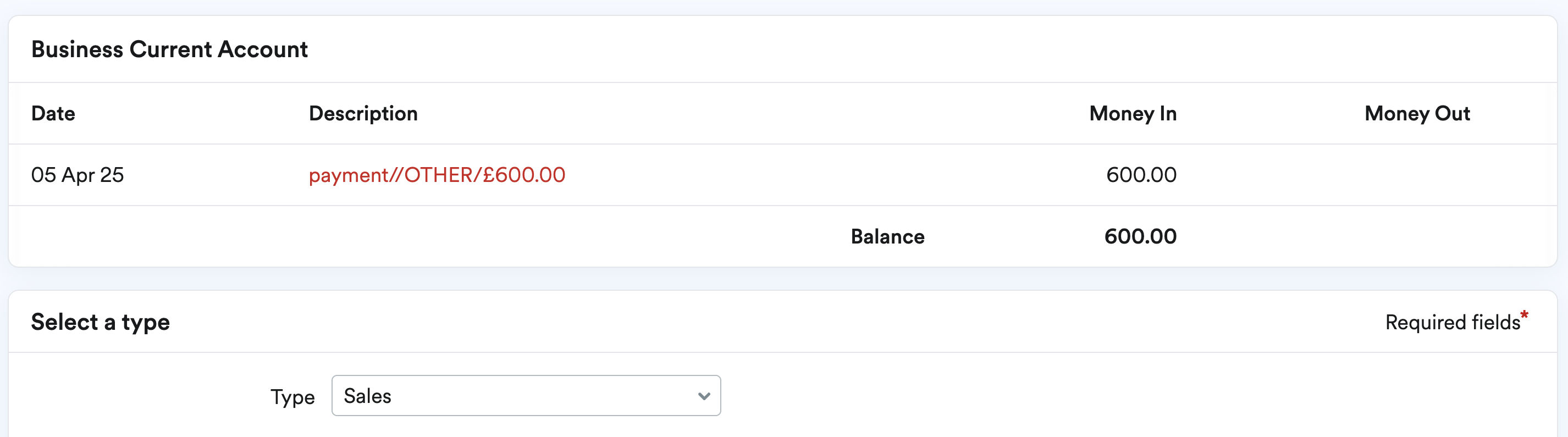 Sales selected as the Type.