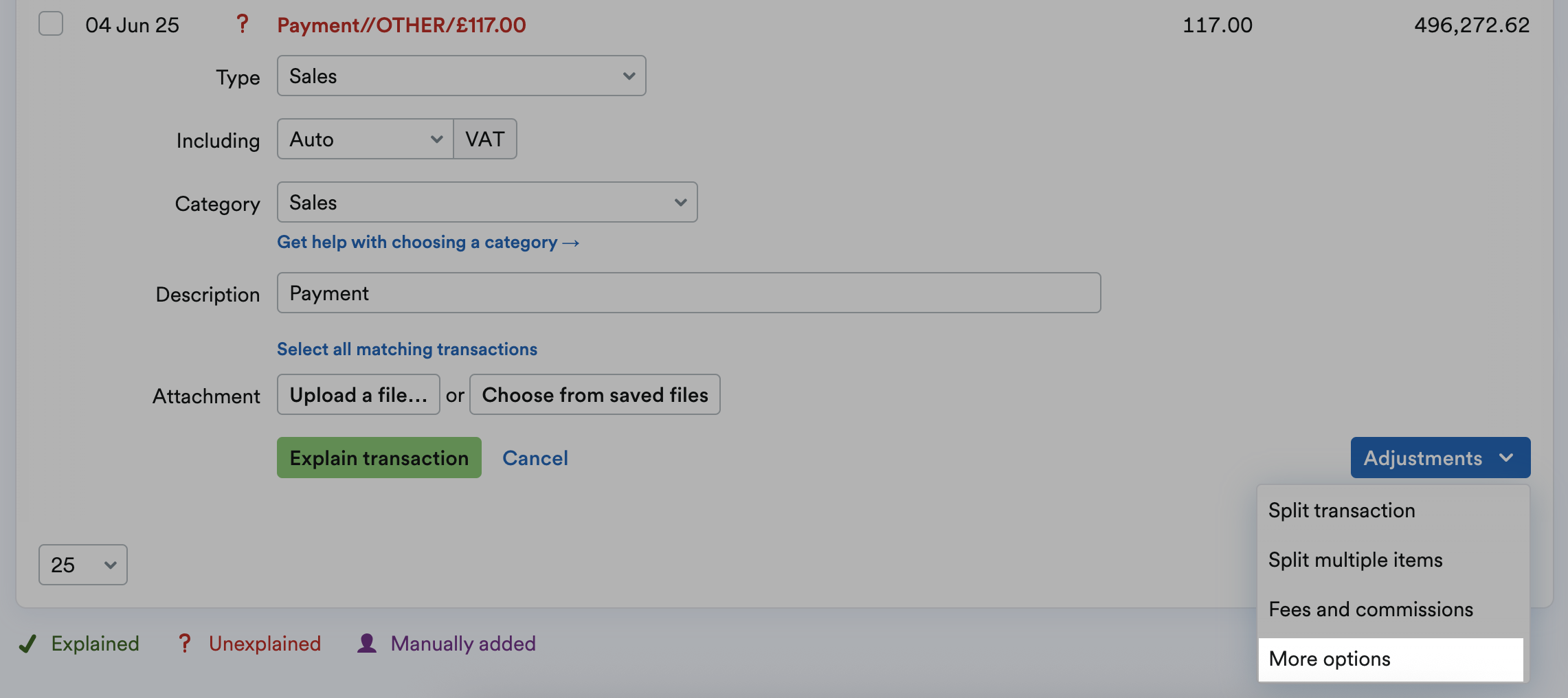 More options highlighted from the Adjustments drop-down menu